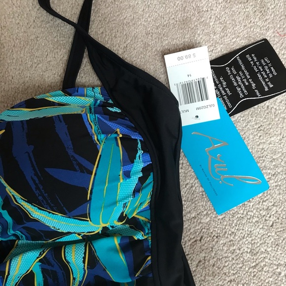 Azul by Maxine of Hollywood Swimsuit.  Size 14. Vibrant teal & blue multi top. - Picture 4 of 7